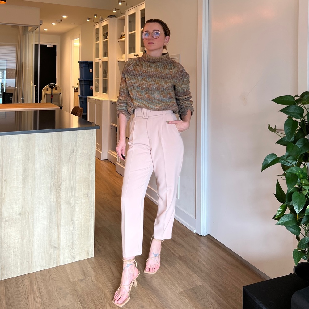 Zara High Waisted Trousers w/ Belt Lt. Pink Sz: XS